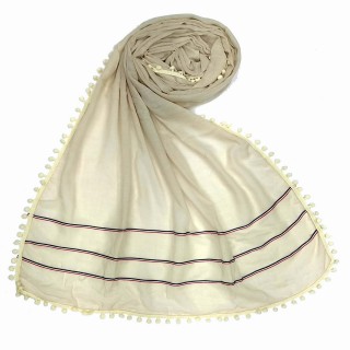 Designer Cotton Three Liner Hijab | White